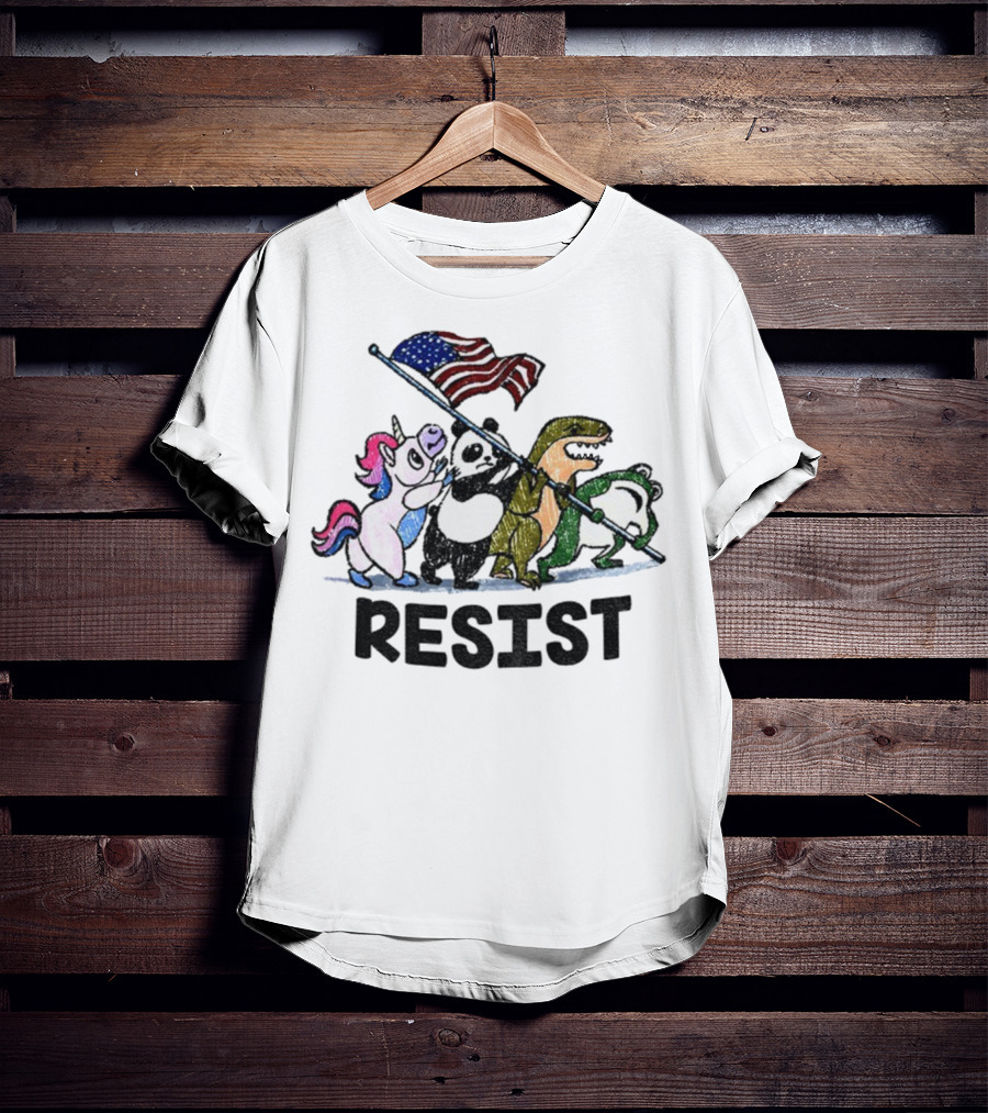 Unicorn Panda Alligator Frog Resist American Flag Political Statement T-Shirt