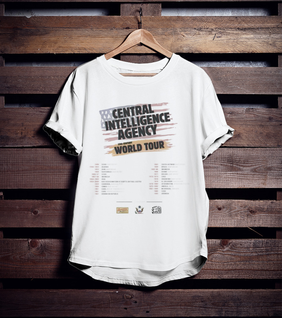 Central Intelligence Agency World Tour Parody With American Flag Mock Concert Dates T-Shirt