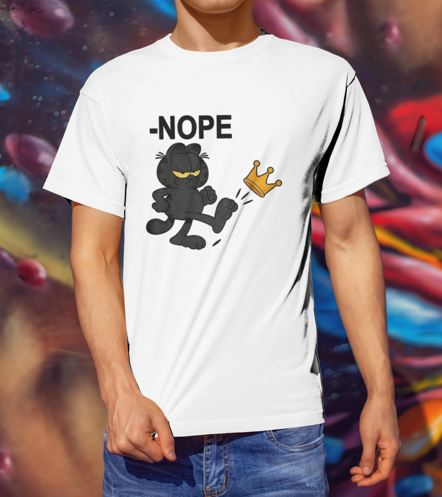 NOPE Black Cat Kicking Crown No Kings In America T-Shirt