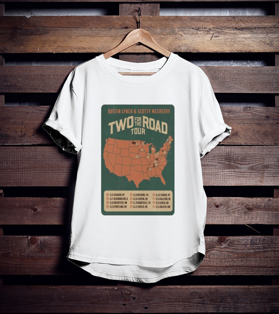 Dustin Lynch Scotty McCreery Two For The Road Tour 2025 US Map And Dates T-Shirt