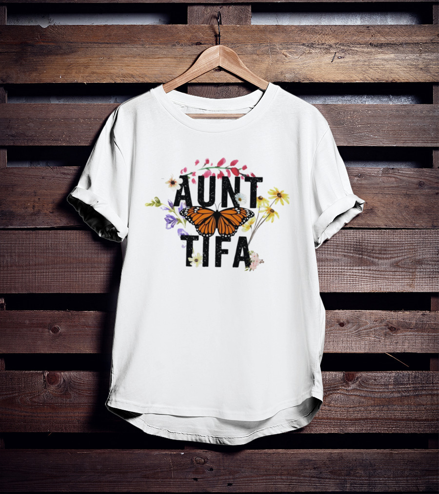 Aunt Tifa Monarch Butterfly Floral Aunties Against Fascists T-Shirt