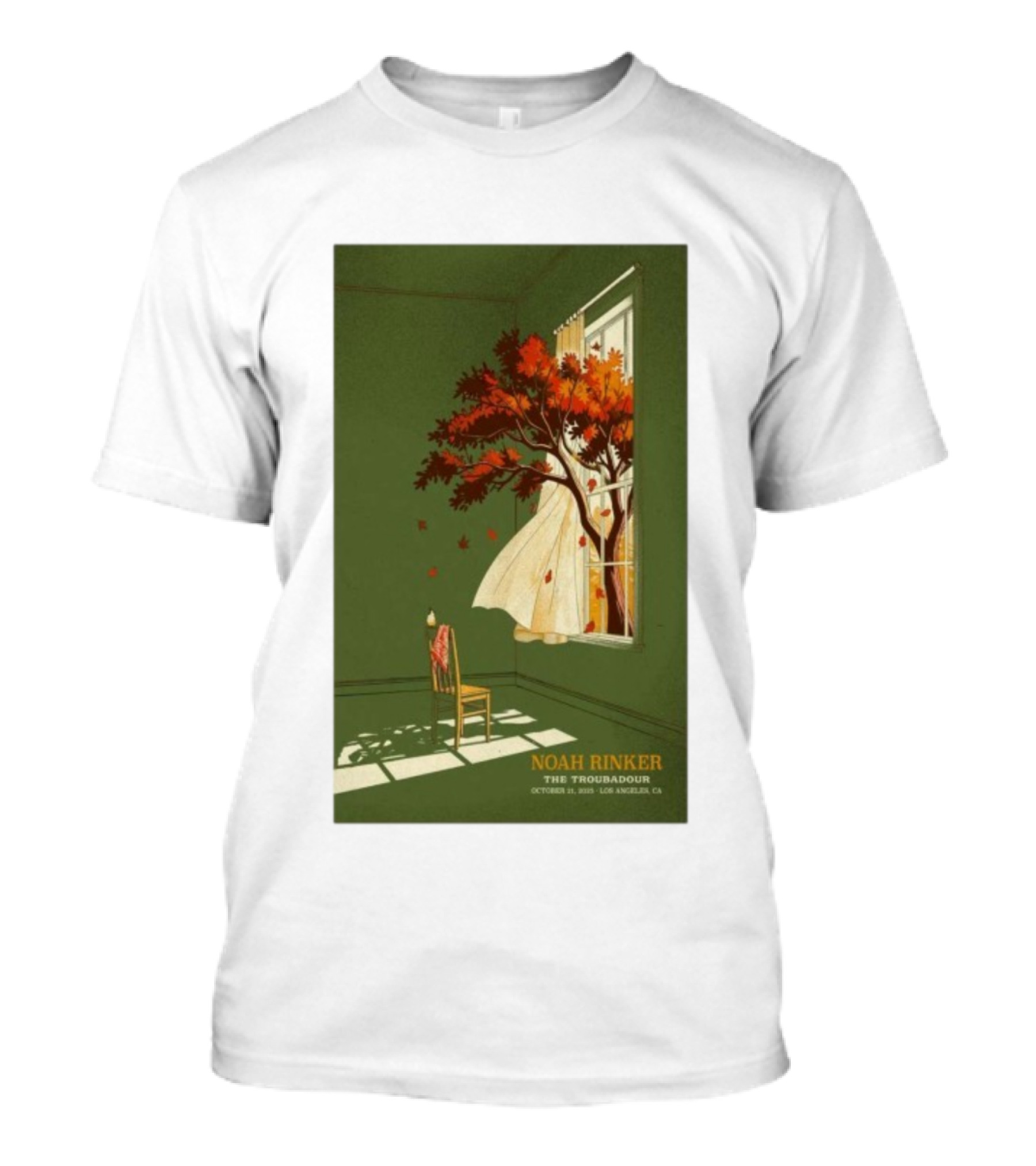 Noah Rinker The Troubadour Los Angeles Oct 21 2025 Autumn Tree Window Scene T-Shirt