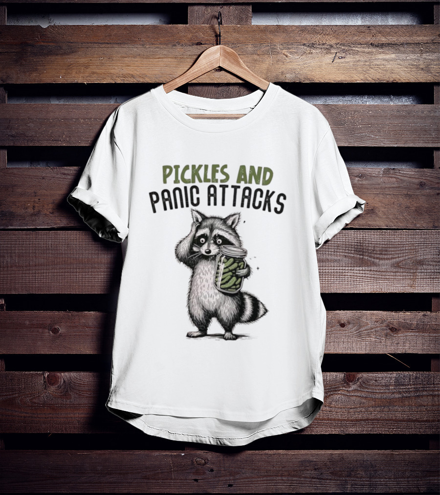Pickles And Panic Attacks Raccoon Holding Jar Retro Mental Health Awareness T-Shirt