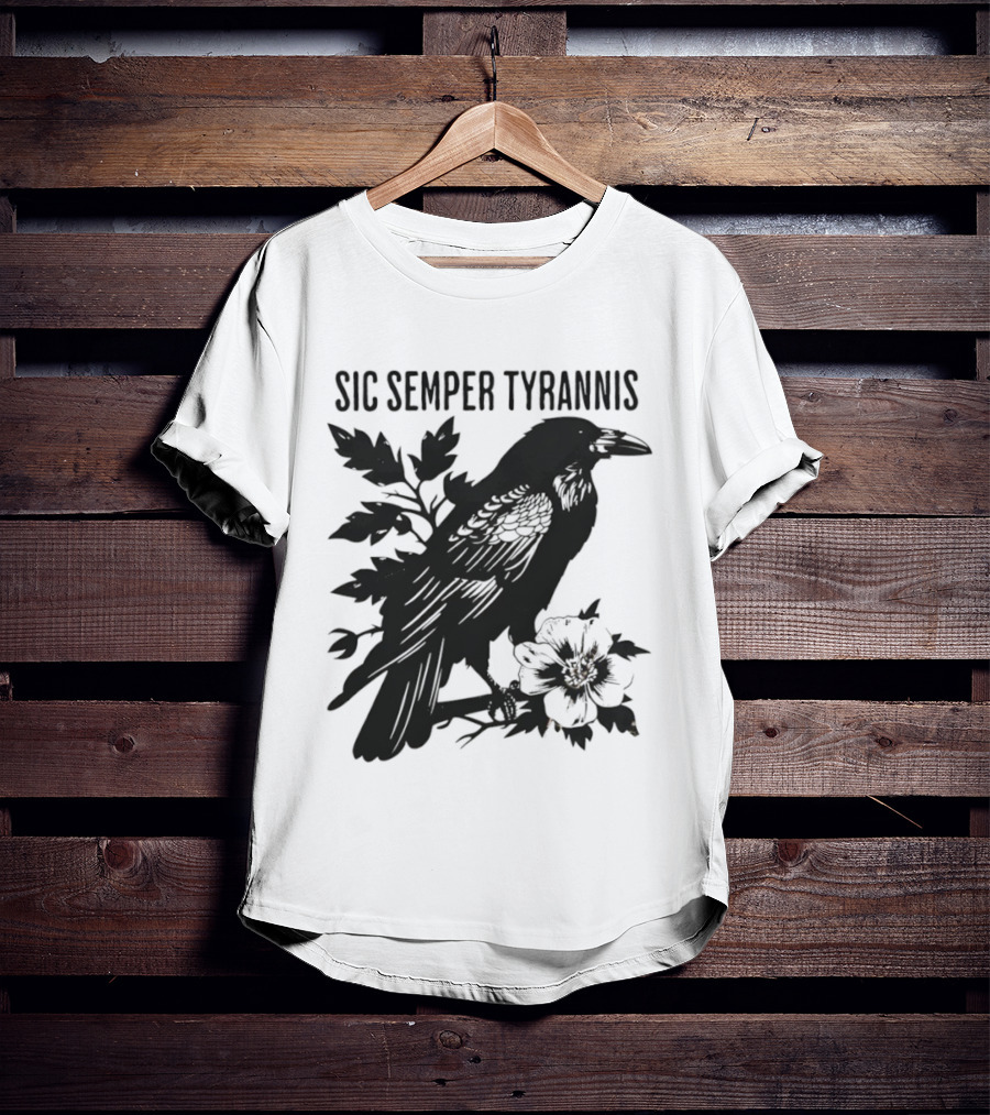Sic Semper Tyrannis Raven With Leaves Graphic T-Shirt