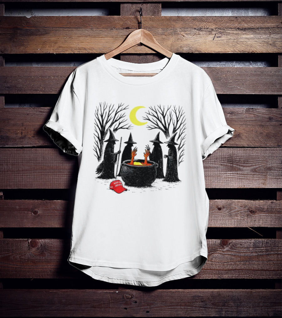 Spooky Witch Halloween Brewing Cauldron Make America Great Again Red Hat T-Shirt