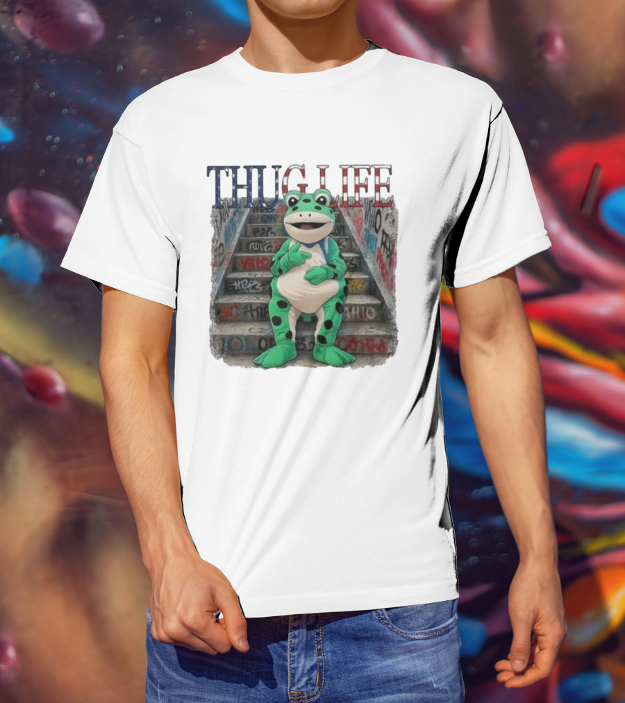 Thug Life Frog Costume Graffiti Stairs Protest Imagery T-Shirt