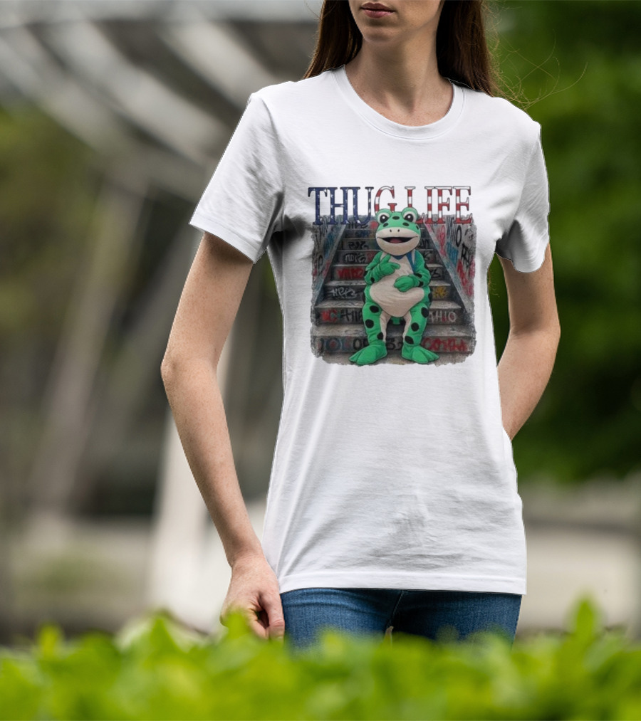 Thug Life Frog Costume Graffiti Stairs Protest Imagery T-Shirt