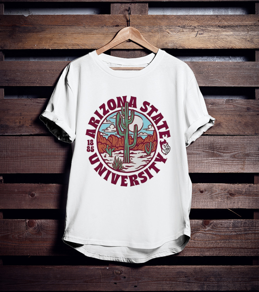 Arizona State University 1885 Desert Cactus Landscape Sun Moon Iconic Symbol T-Shirt