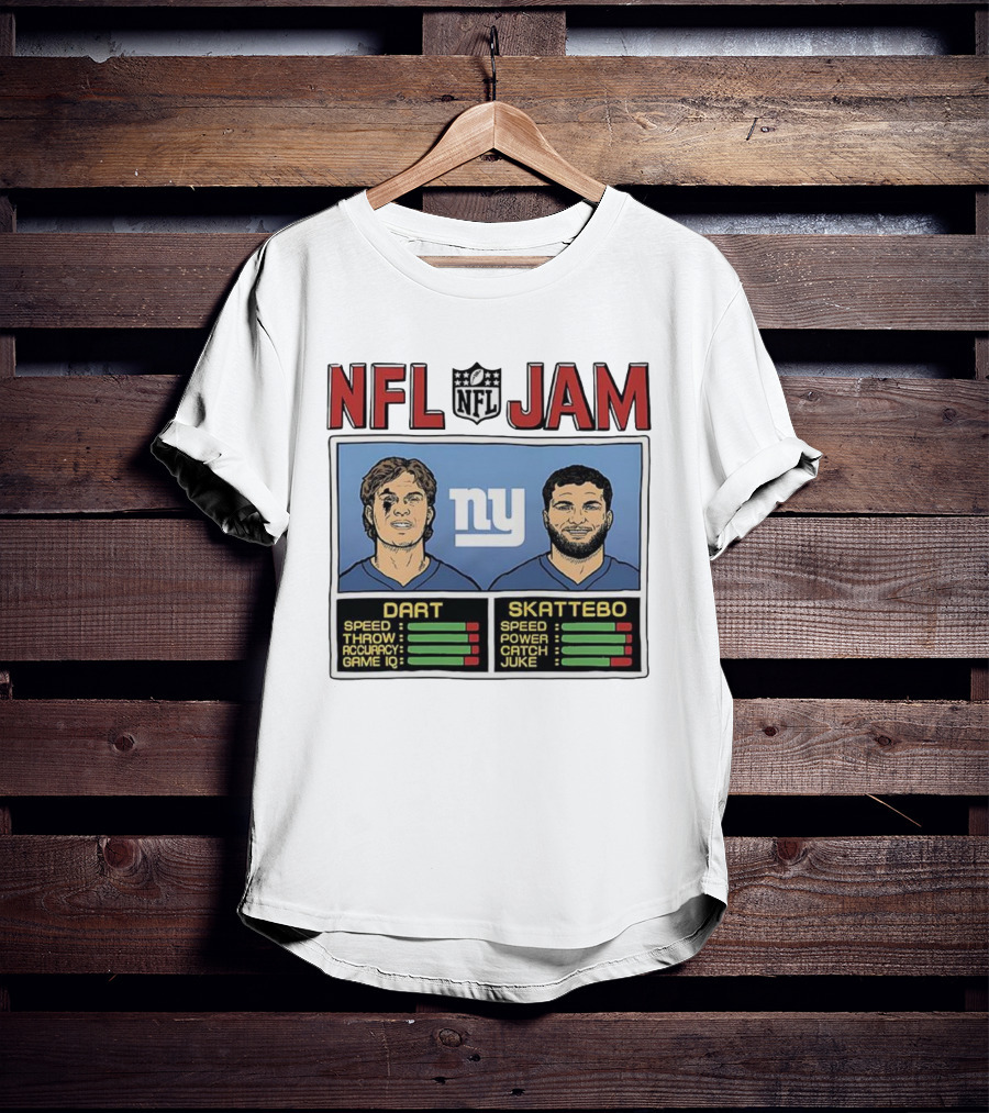 New York Giants NFL Jam Cam Skattebo Jaxson Dart Classic Video Game Theme T-Shirt