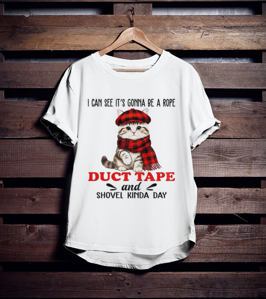 Cat In Red Plaid Hat Duct Tape Christmas T-Shirt