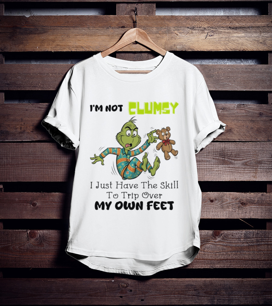 Grinch Clumsy Trip Over My Own Feet Christmas Pajamas Bear T-Shirt