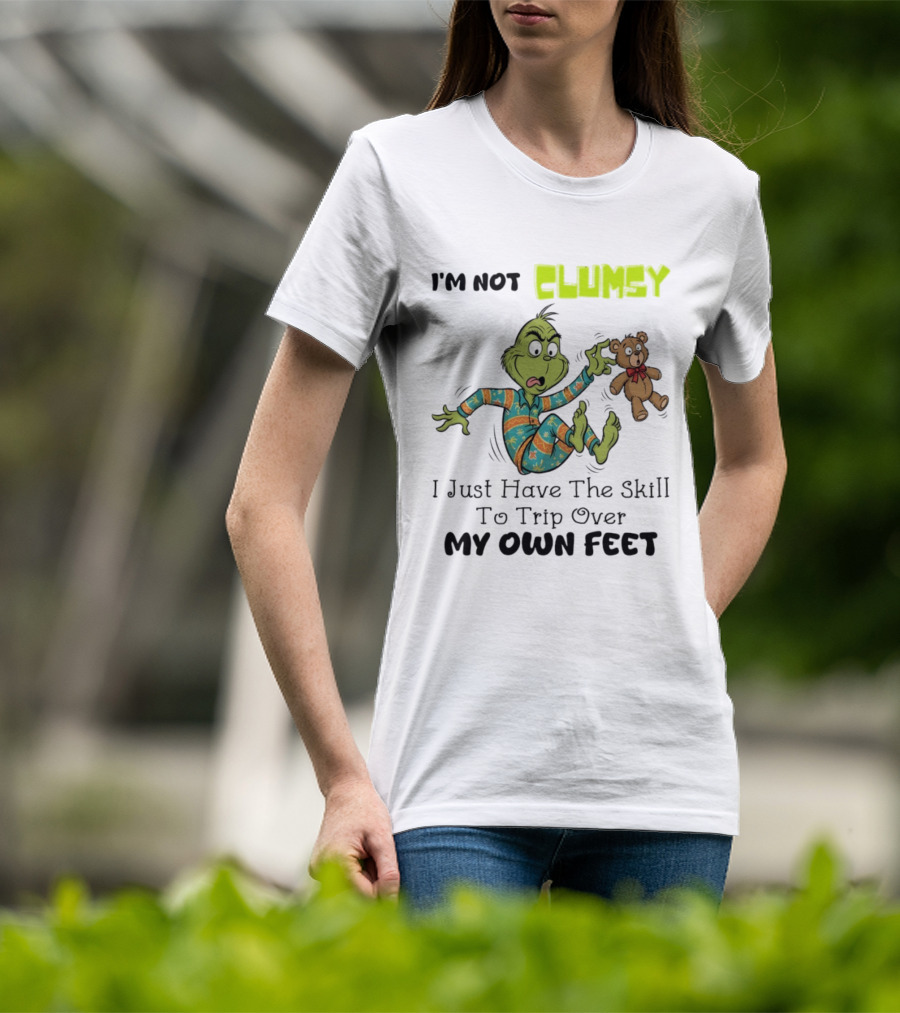 Grinch Clumsy Trip Over My Own Feet Christmas Pajamas Bear T-Shirt