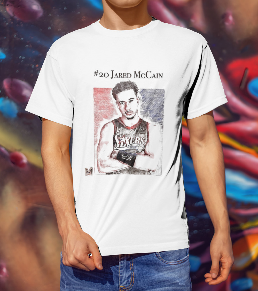 Jared McCain #20 Philadelphia 76ers Basketball Sketch T-Shirt
