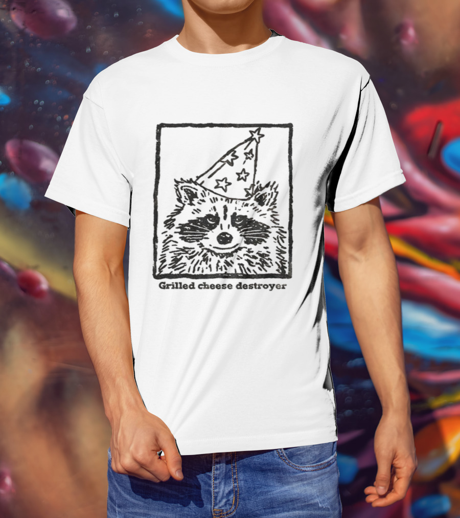 Raccoon Funny Wizard Hat Grilled Cheese Destroyer T-Shirt
