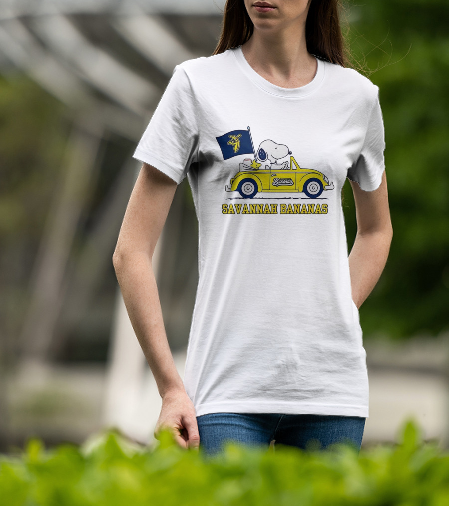 Snoopy Woodstock Driving Savannah Bananas Baseball Car T-Shirt