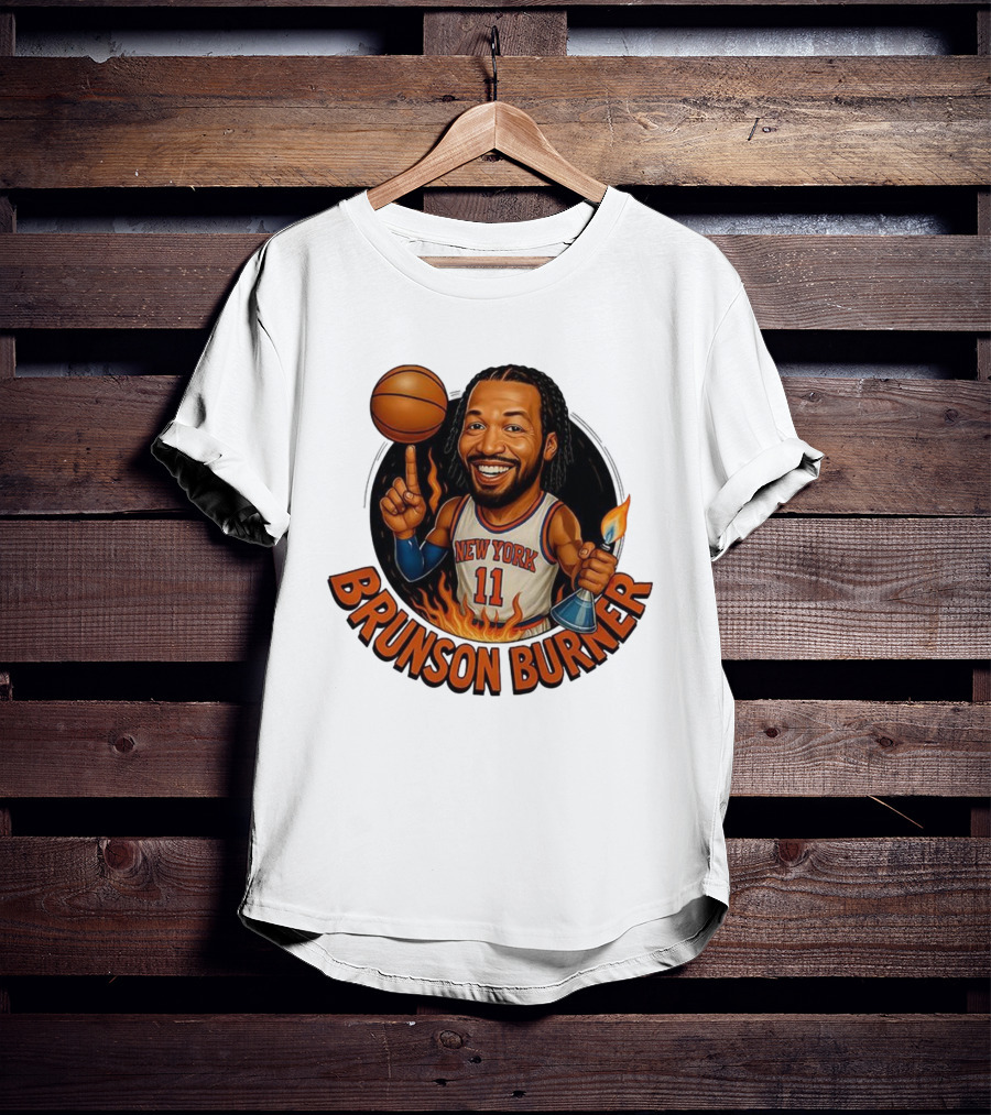 New York Knicks Brunson Burner Cartoon With Basketball And Flames T-Shirt