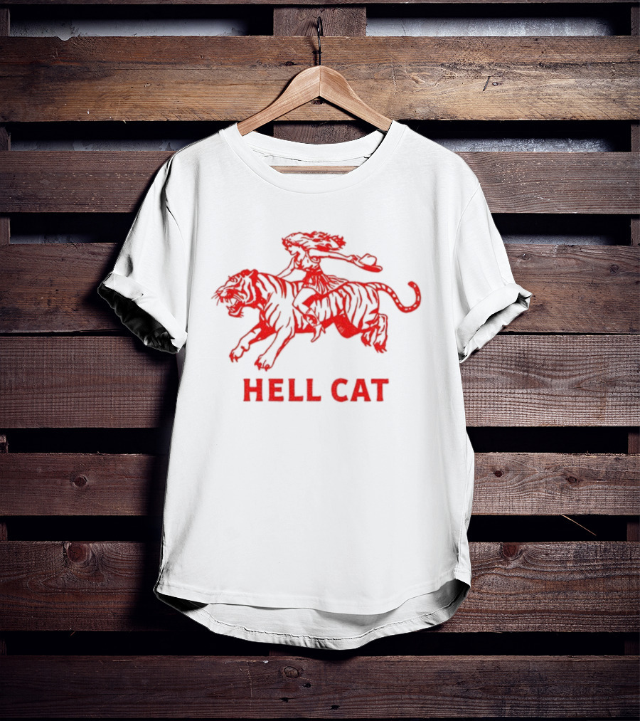 Hell Cat Vintage Cowgirl Riding Tiger Design T-Shirt