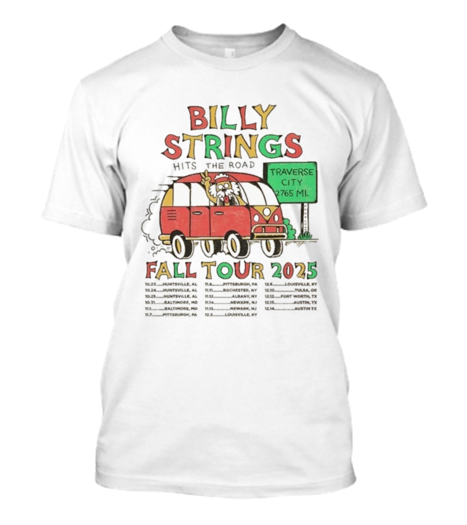 Billy Strings Hits The Road Fall Tour 2025 Traverse City Van 2765 MI T-Shirt