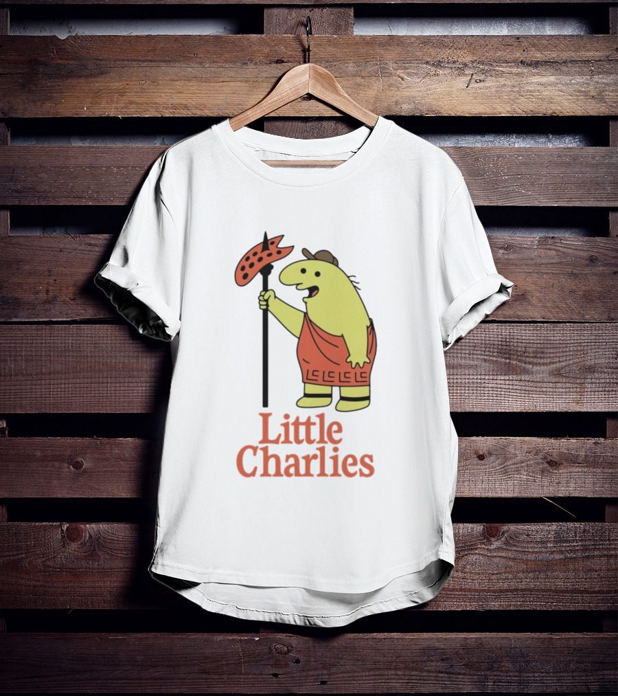 Little Charlies Cartoon Character With Tribal Shield T-Shirt