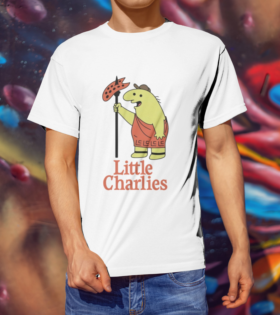 Little Charlies Cartoon Character With Tribal Shield T-Shirt