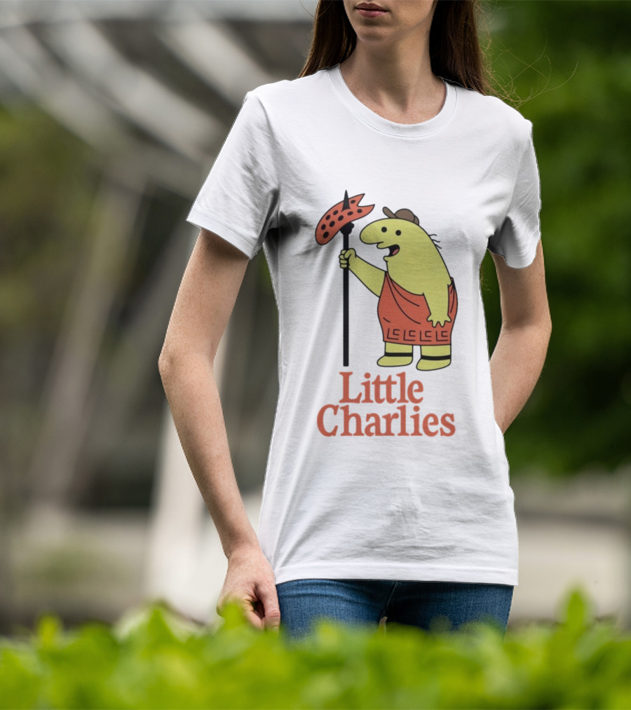 Little Charlies Cartoon Character With Tribal Shield T-Shirt