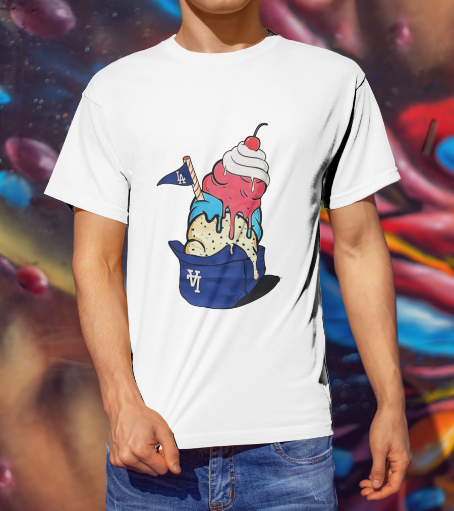 Los Angeles Dodgers Ice Cream Helmet LA Baseball Game Day Treat T-Shirt