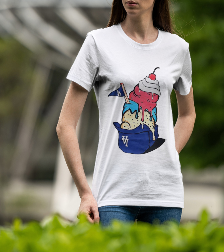 Los Angeles Dodgers Ice Cream Helmet LA Baseball Game Day Treat T-Shirt