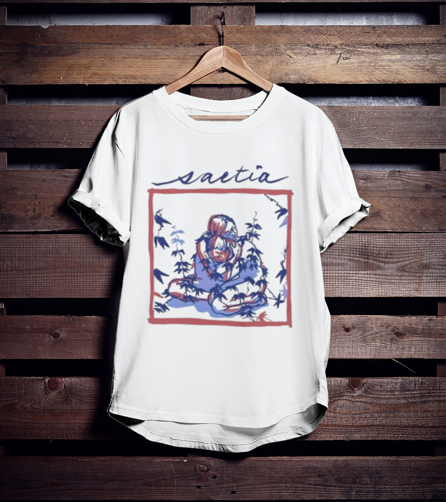 Saetia Tendrils Sketch Art Blue Red Frame T-Shirt