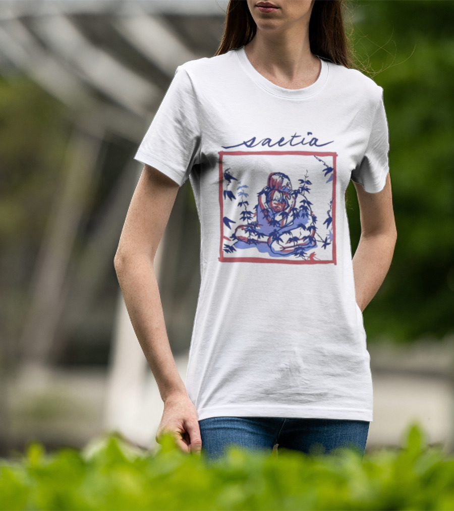 Saetia Tendrils Sketch Art Blue Red Frame T-Shirt