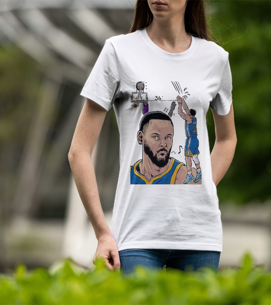 Stephen Curry Golden State Warriors NBA 36 Feet Comic Basketball Shot T-Shirt