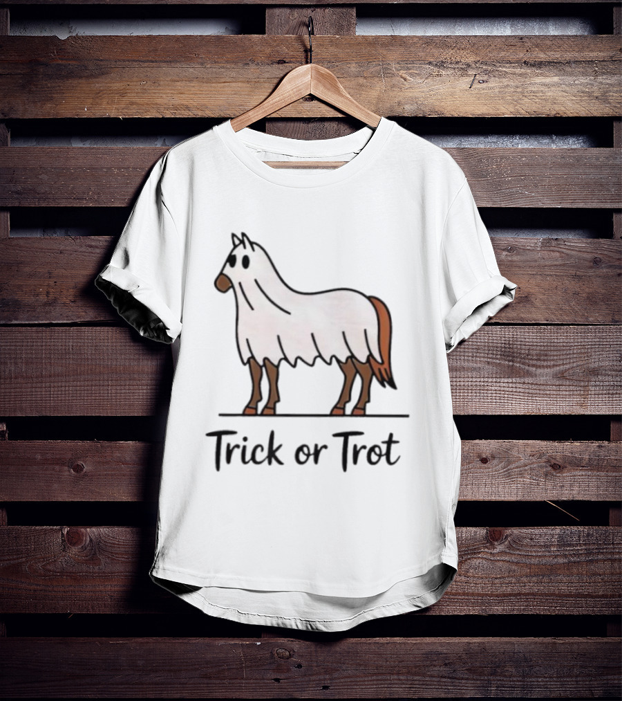 Trick Or Trot Halloween Horse Lover Cute Ghost Costume T-Shirt