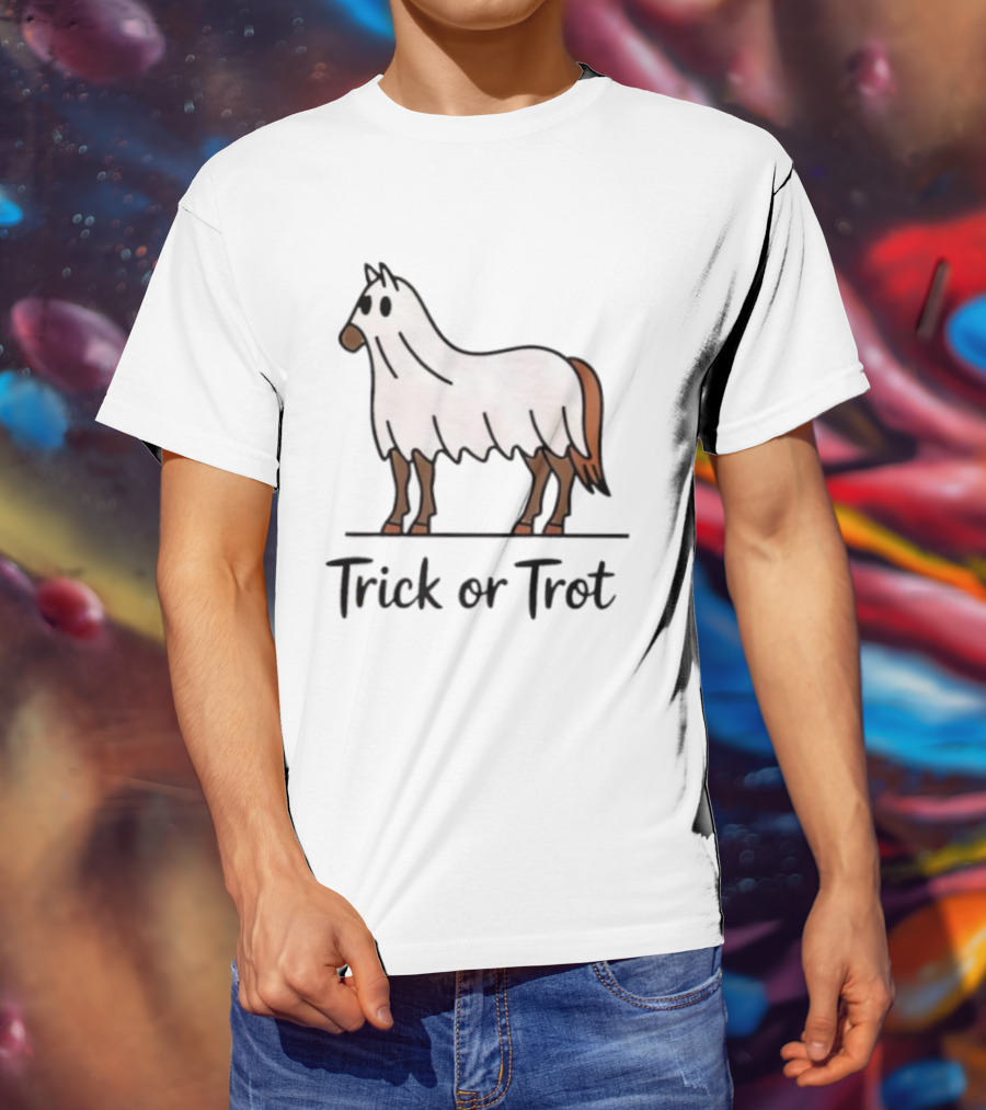 Trick Or Trot Halloween Horse Lover Cute Ghost Costume T-Shirt