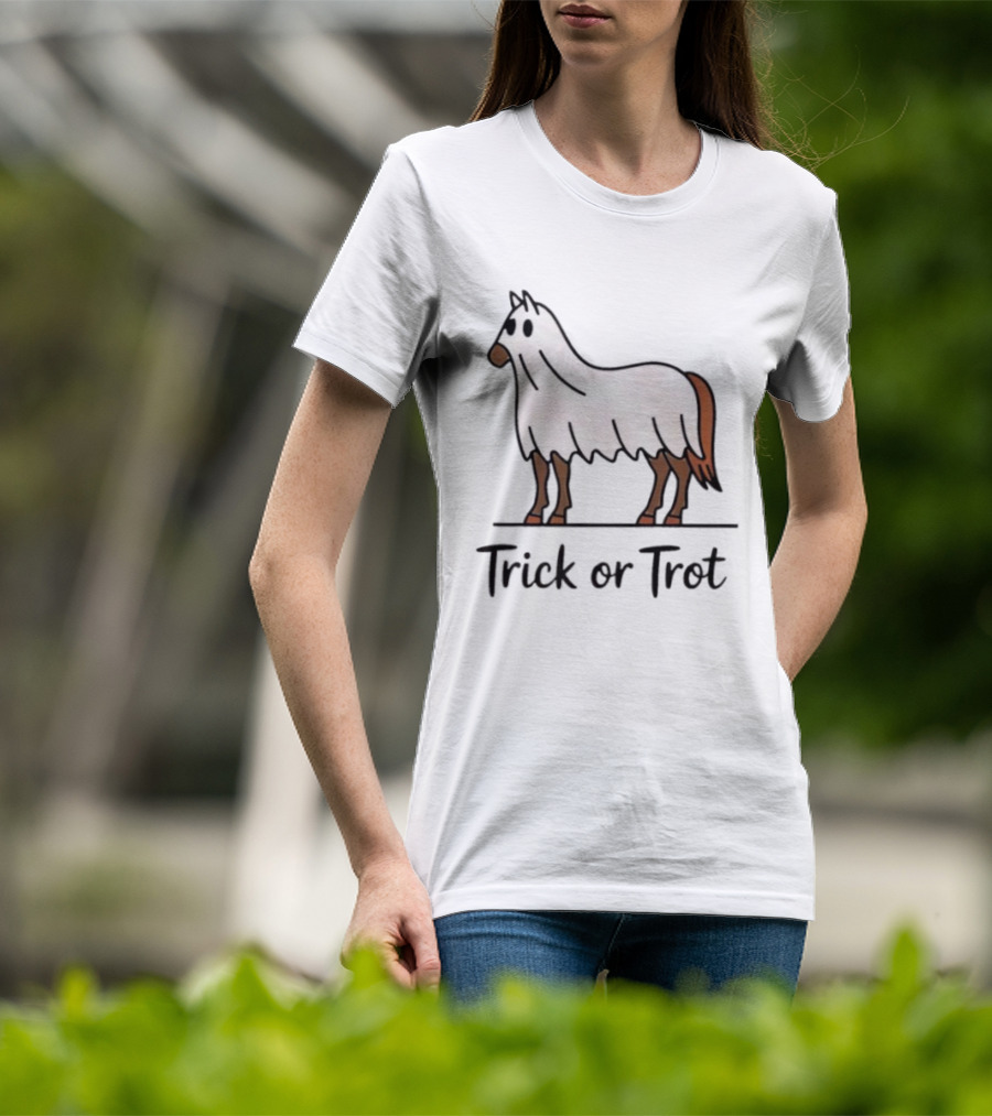 Trick Or Trot Halloween Horse Lover Cute Ghost Costume T-Shirt
