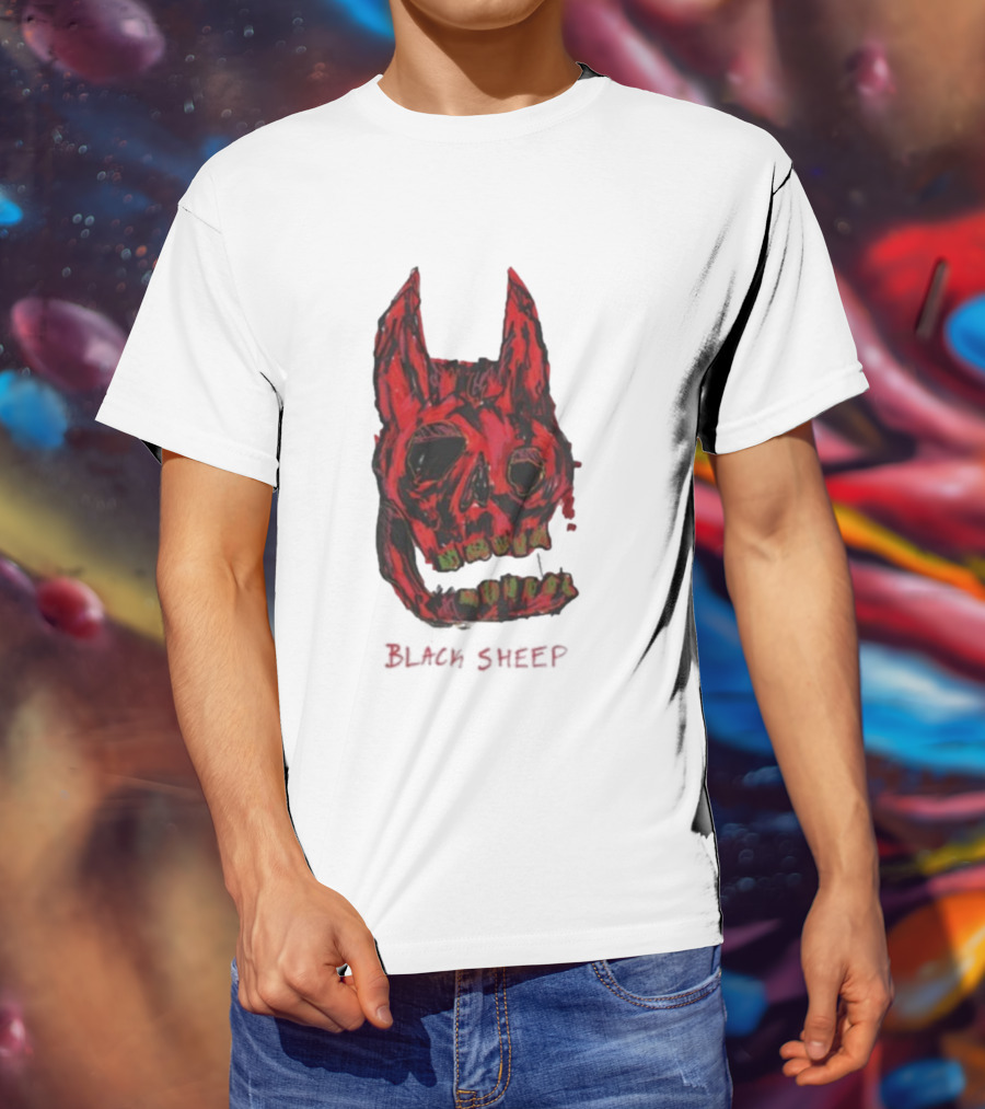 Caskey Black Sheep Skull Red Demon Mask T-Shirt