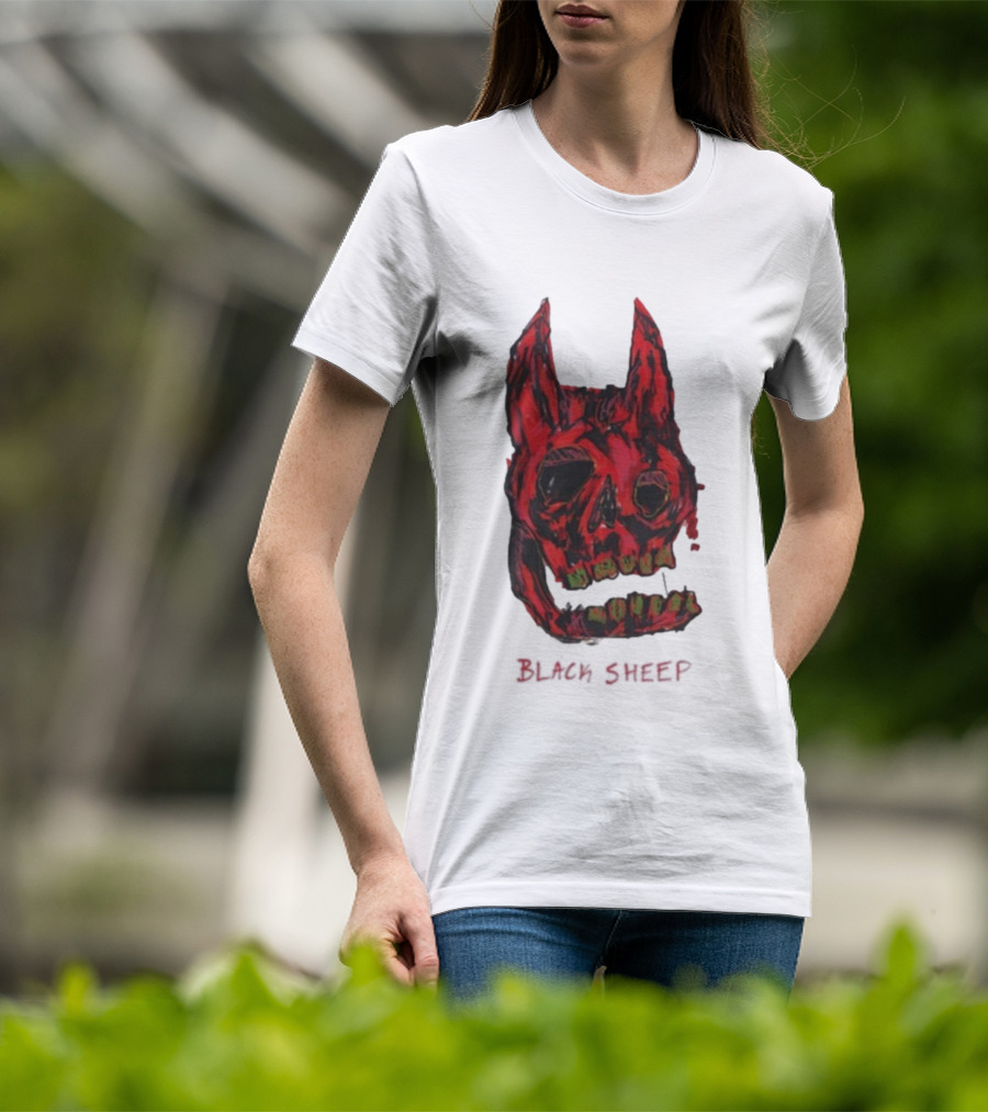 Caskey Black Sheep Skull Red Demon Mask T-Shirt