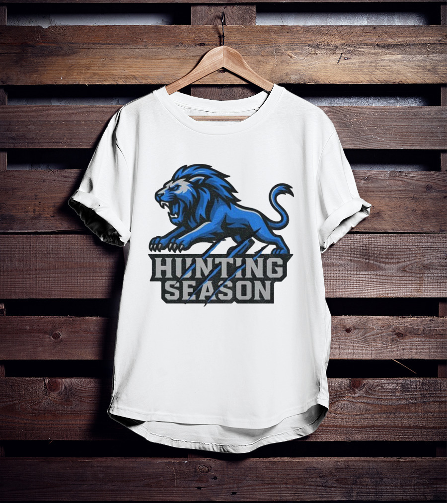 Detroit Lions Hunting Season Roaring Blue Lion NFL Fan Gear T-Shirt
