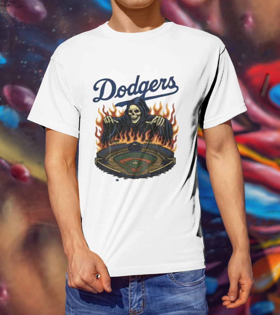 Dodgers Grim Reaper Over Baseball Stadium Fire Swea T-Shirt