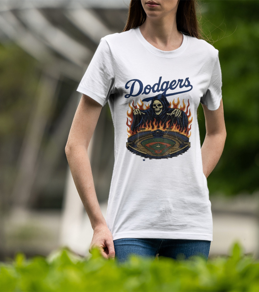 Dodgers Grim Reaper Over Baseball Stadium Fire Swea T-Shirt