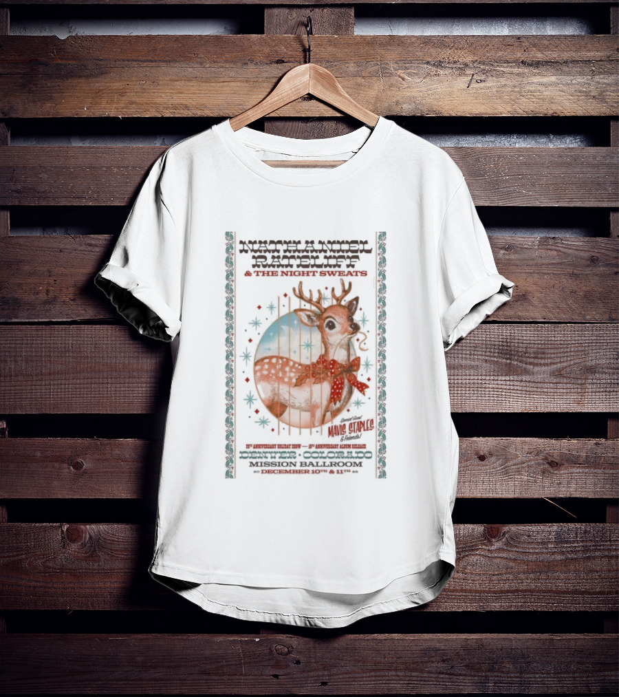 Nathaniel Rateliff Night Sweats Dec 10 11 2025 Mission Ballroom Denver CO Fawn And Deer Bolo Tie T-Shirt