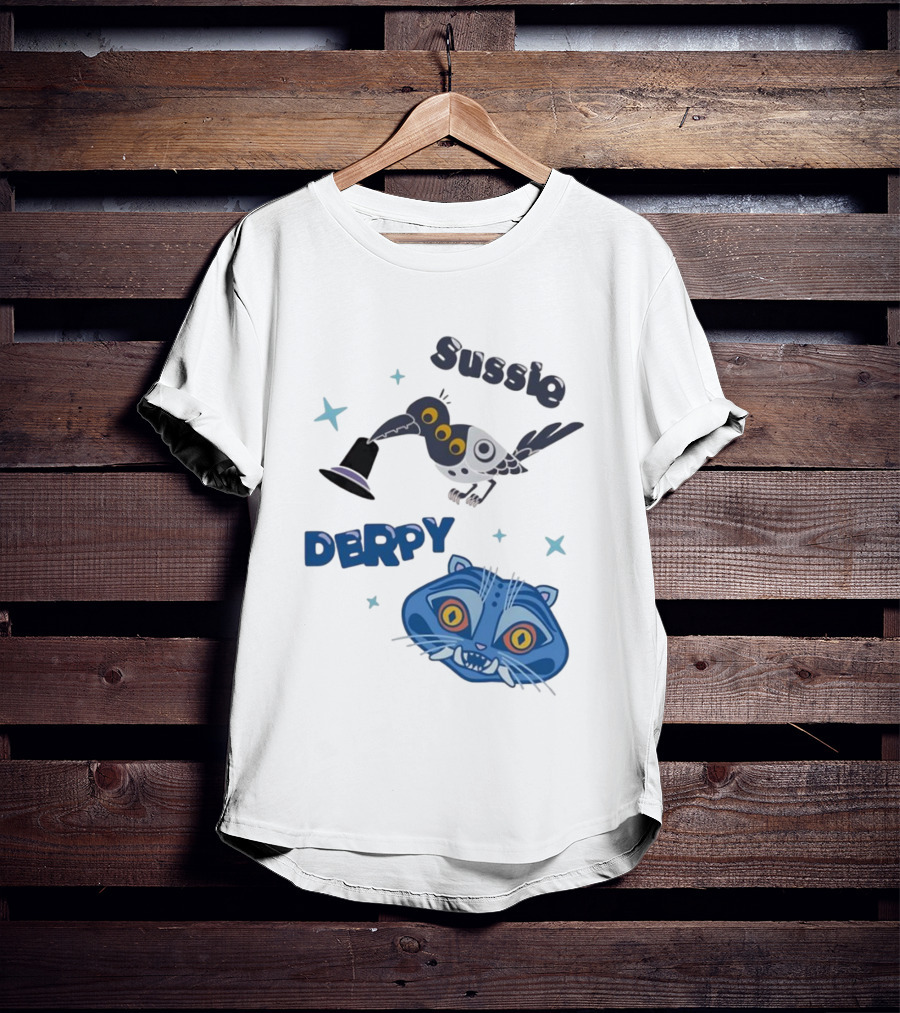 Sussie Derpy Cartoon Bird And Tiger Characters With Stars KPop Demon Hunters T-Shirt