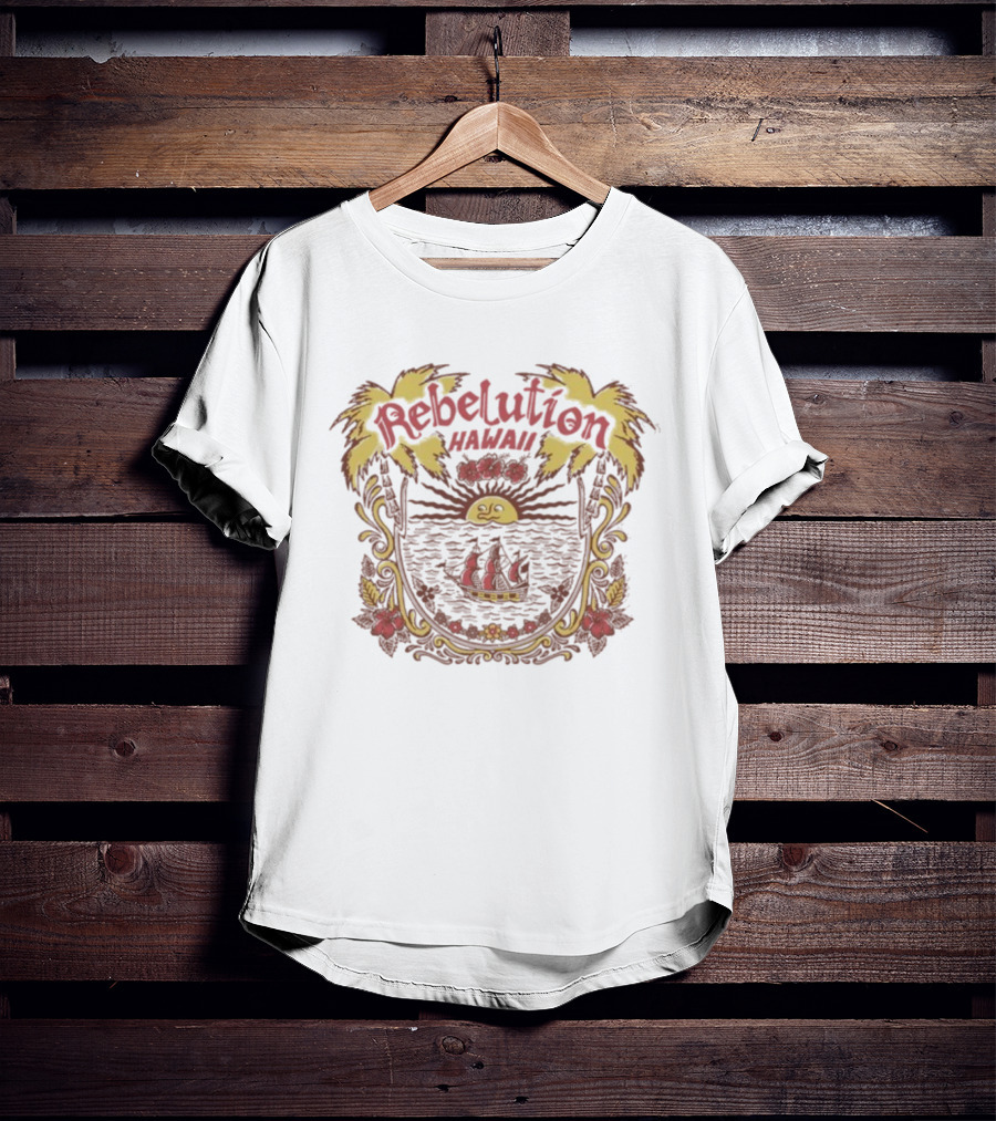 Rebelution Hawaii Tropical Sun And Sailboat Scene T-Shirt