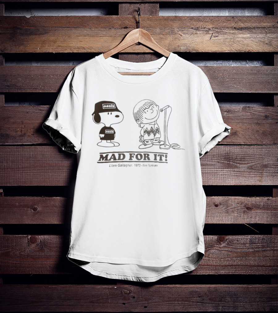 Oasis Snoopy Charlie Brown Mad For It Liam Gallagher Live Forever 1978 T-Shirt