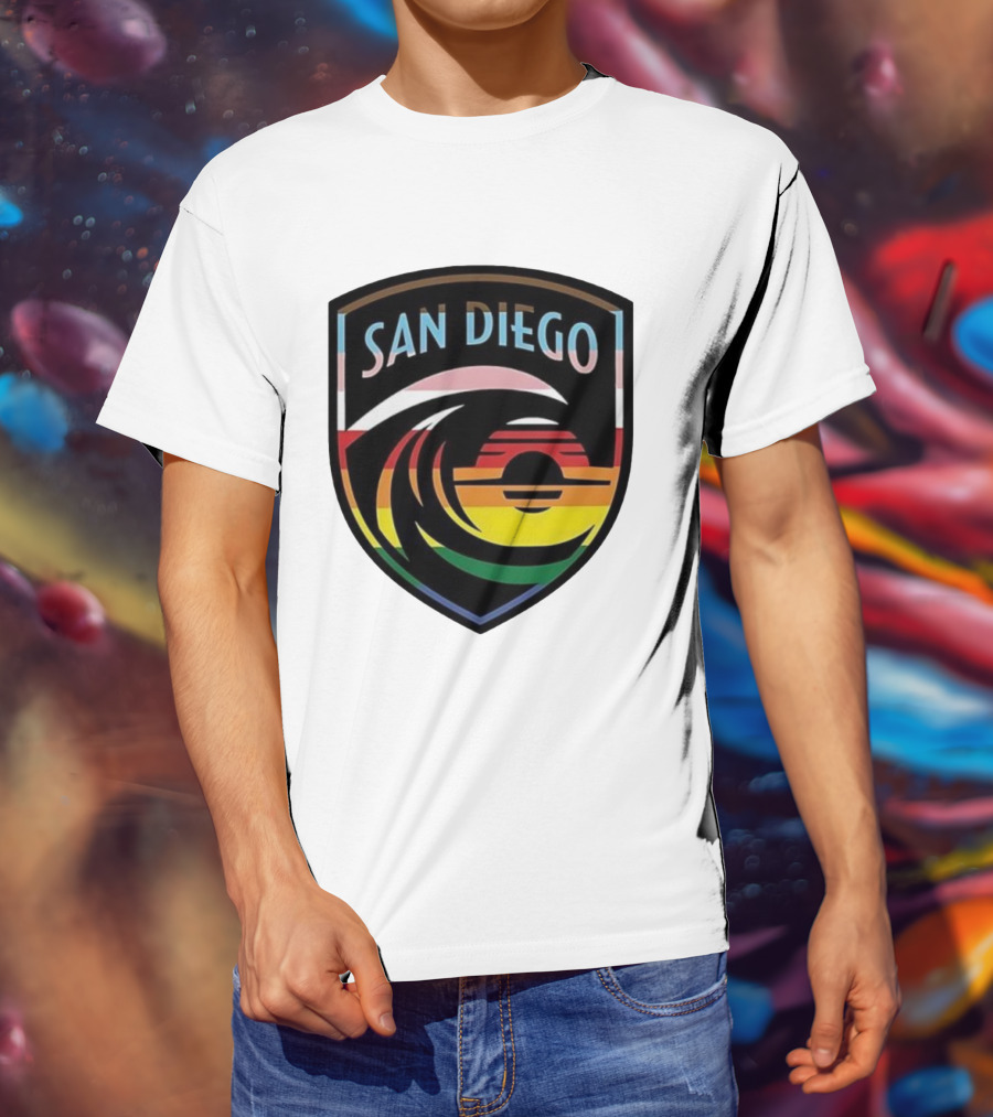 San Diego Wave FC LGBTQ+ Pride Rainbow Wave Sunset T-Shirt
