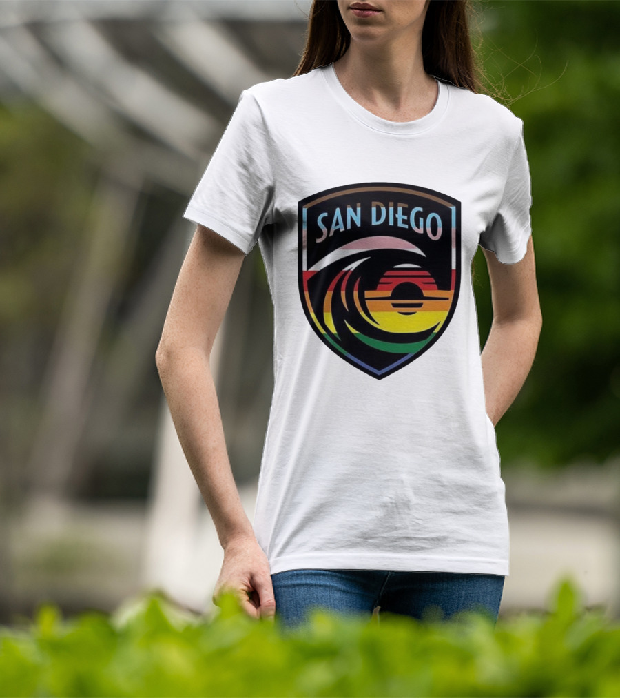 San Diego Wave FC LGBTQ+ Pride Rainbow Wave Sunset T-Shirt
