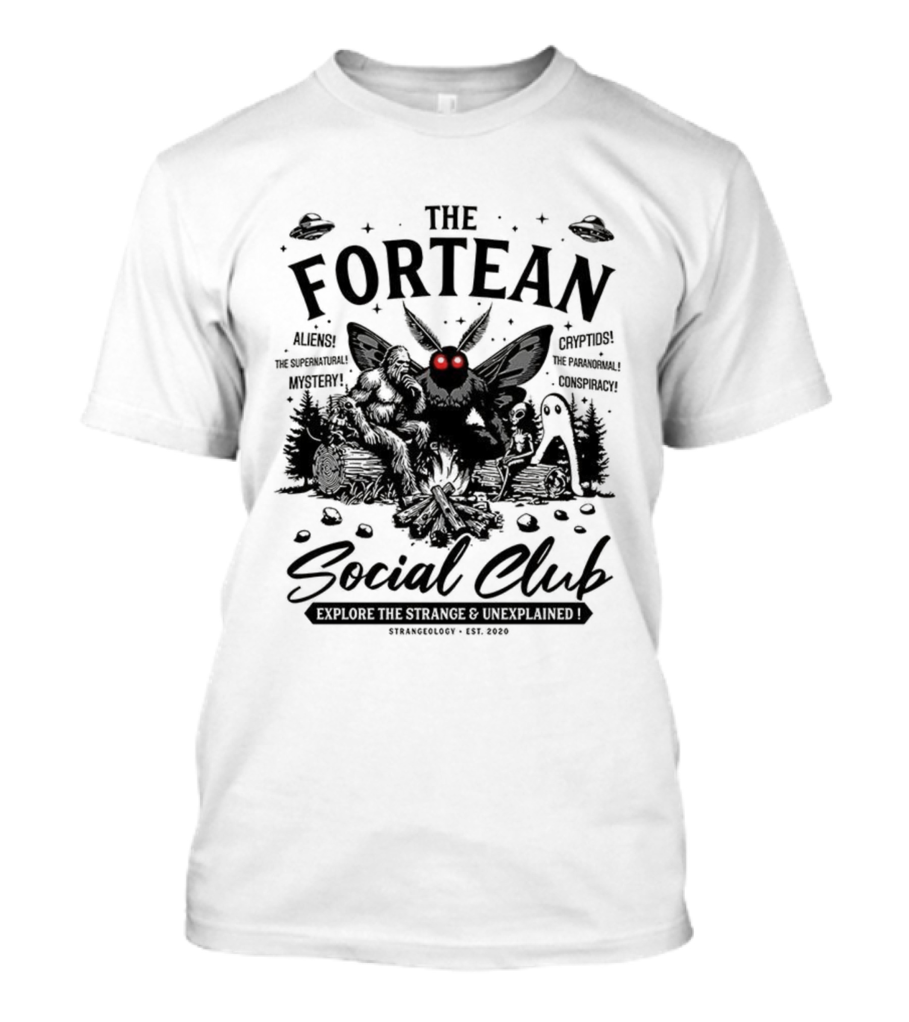 The Fortean Social Club Aliens UFOs Cryptids Myths Mystery Conspiracy T-Shirt