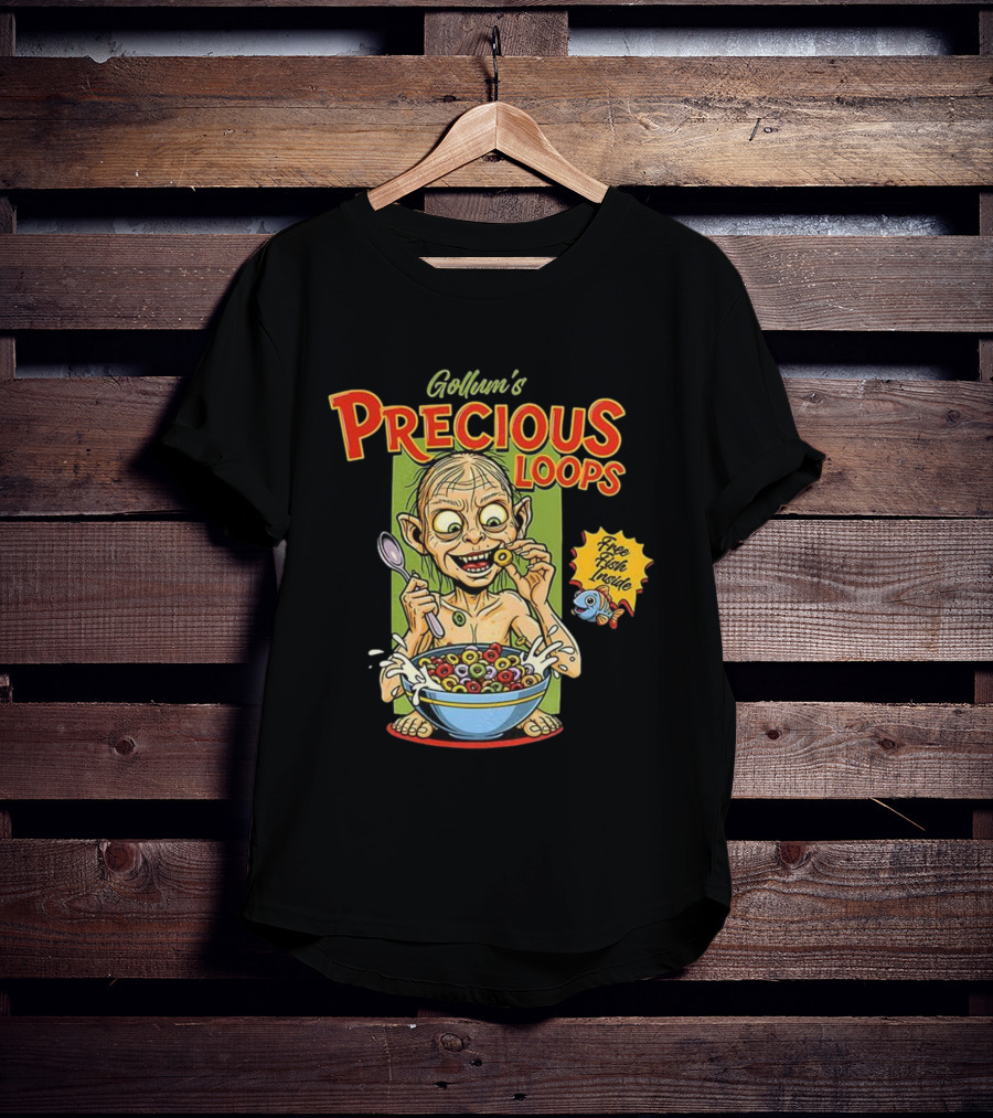Gollum’s Precious Loops Free Fish Inside Lord Of The Rings Froot Loops Parody T-Shirt