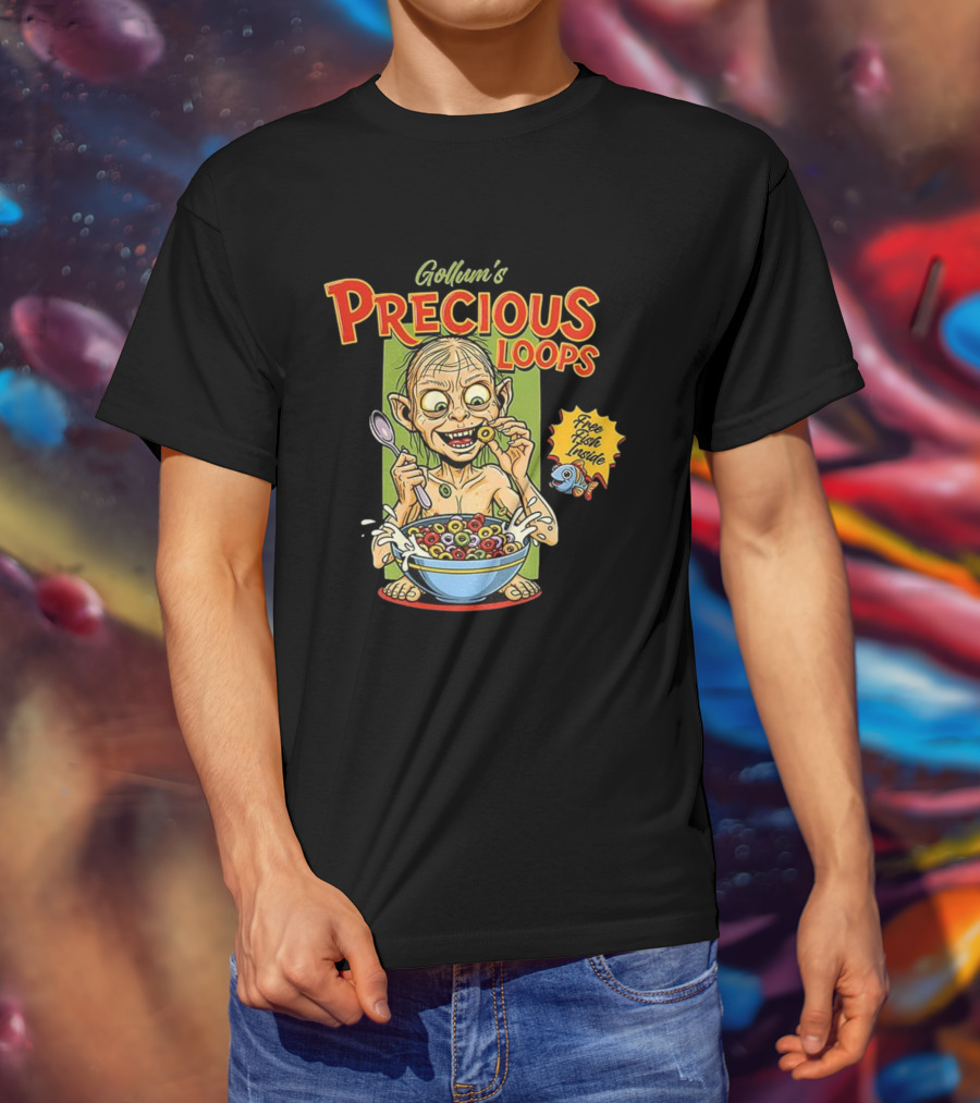 Gollum’s Precious Loops Free Fish Inside Lord Of The Rings Froot Loops Parody T-Shirt