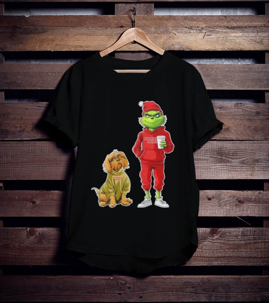 San Francisco Football Grinch And Dog Christmas 49ers Holiday T-Shirt