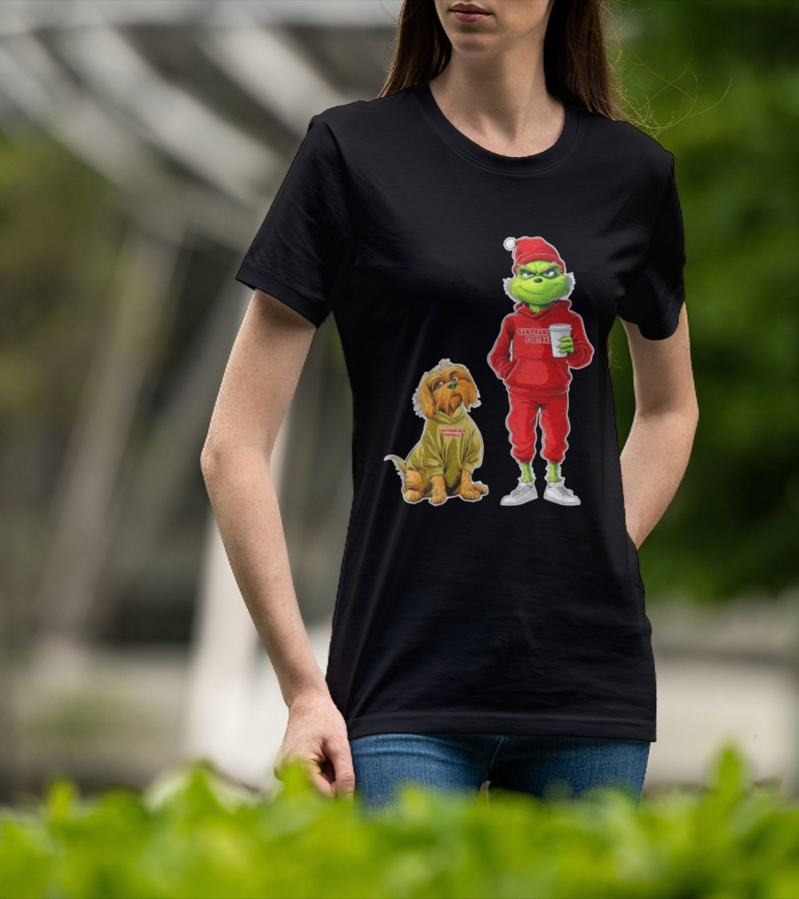 San Francisco Football Grinch And Dog Christmas 49ers Holiday T-Shirt