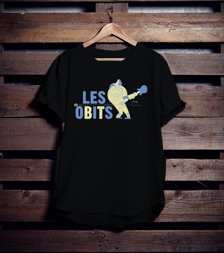 Les Obits Baseball Cartoon Character Batting Sports Graphic T-Shirt